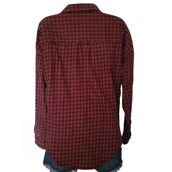 Brandy Melville Distressed Red Buffalo Check Plaid Button Down Flannel O… - Picture 7 of 9
